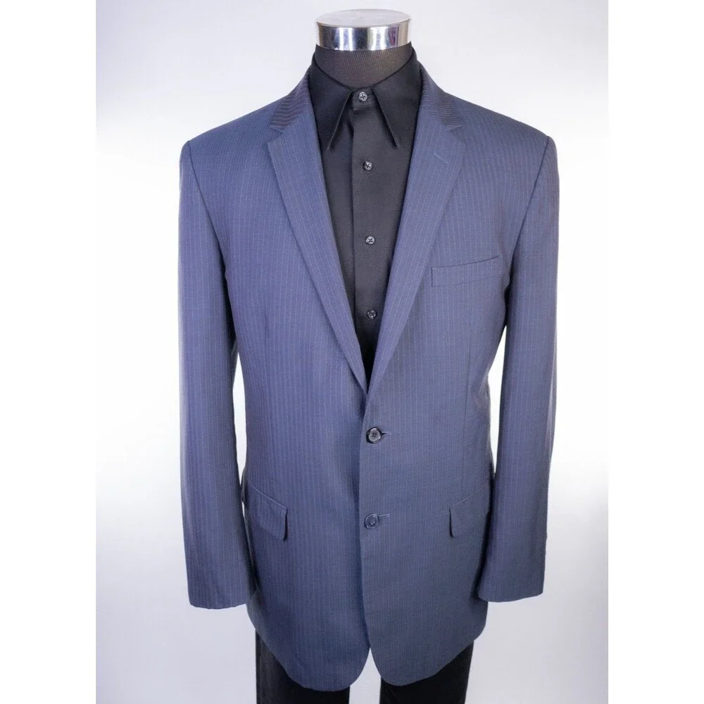 Joseph Jos. A. Bank Blazer Sport Coat Sz 44L Striped Blue Wool Two Button Jacket